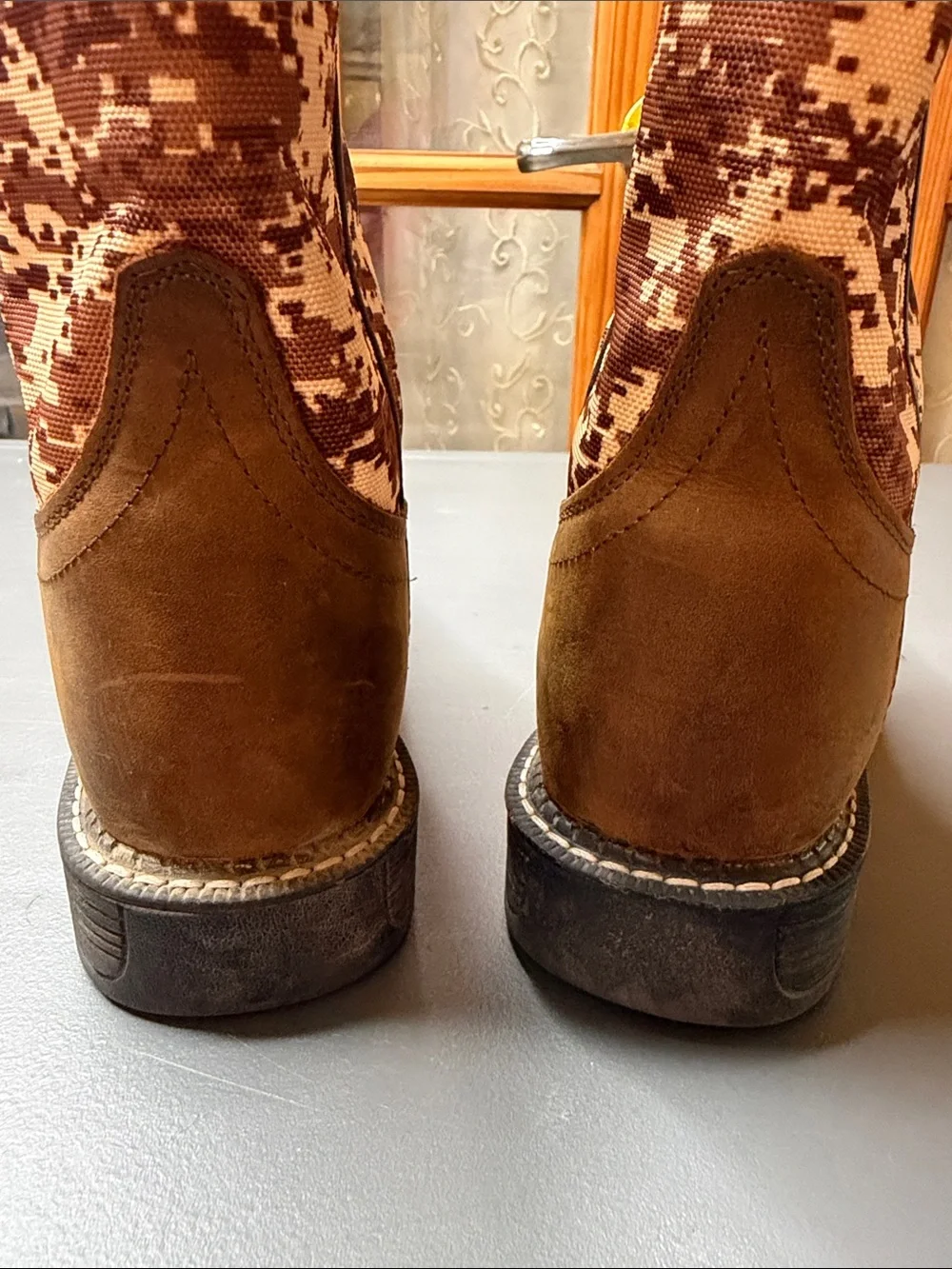 Kid’s Old West Brown/Camo Cowboy Boots. Size: 3